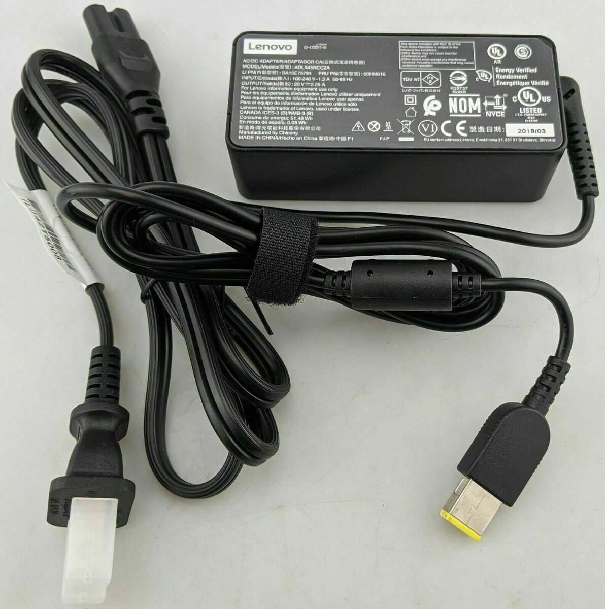 Lenovo ThinkPad 20V 3.25A USB-pin laptop charger with cable